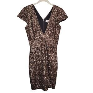 Dress the‎ Population bodycon women's size L bronze gold black sequin dress Zoe